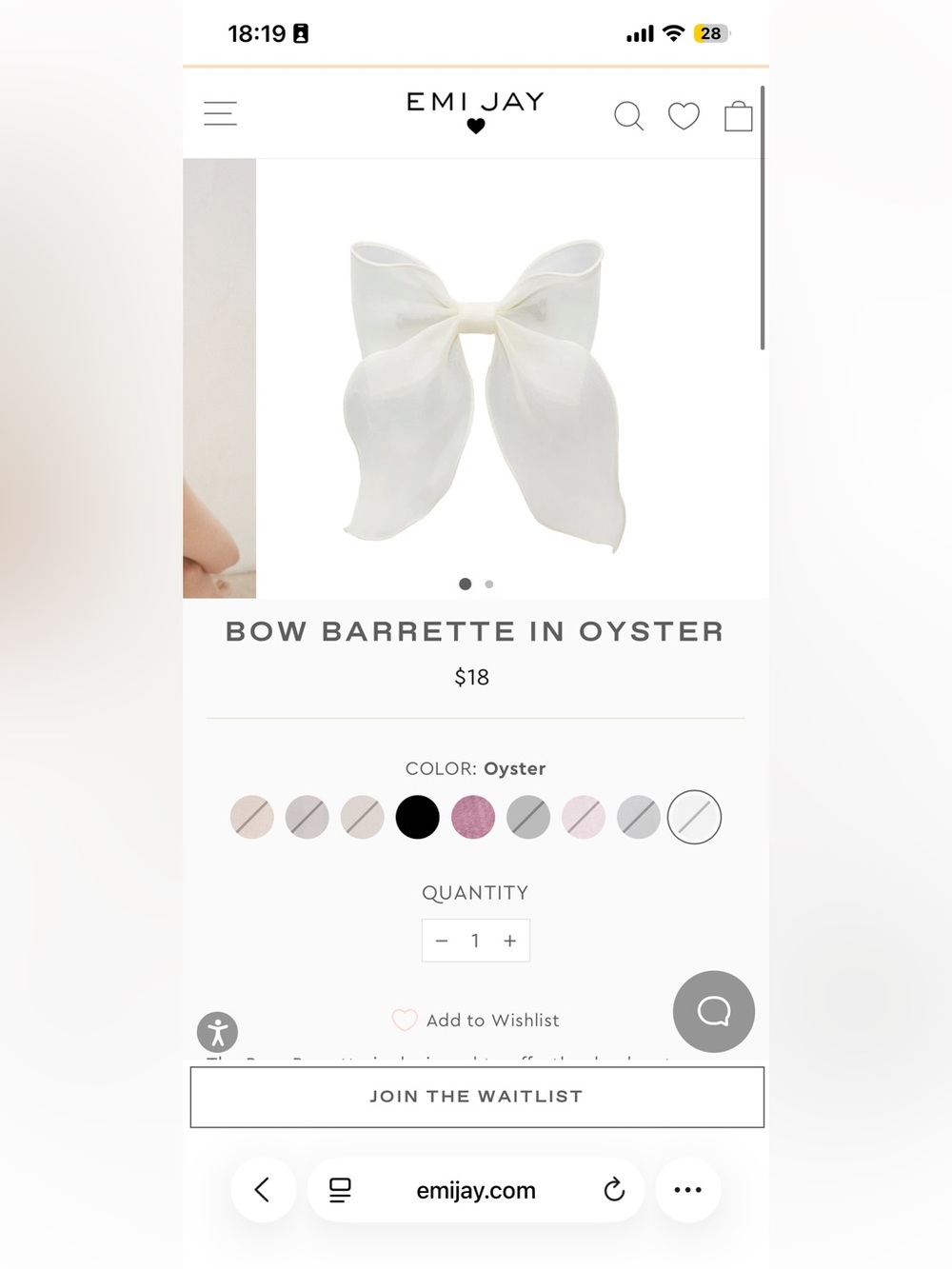 NWT EMI JAY Bow Barrette in Oyster